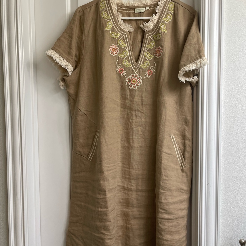 Spartina linen dress w fringe. Worn 1 time.